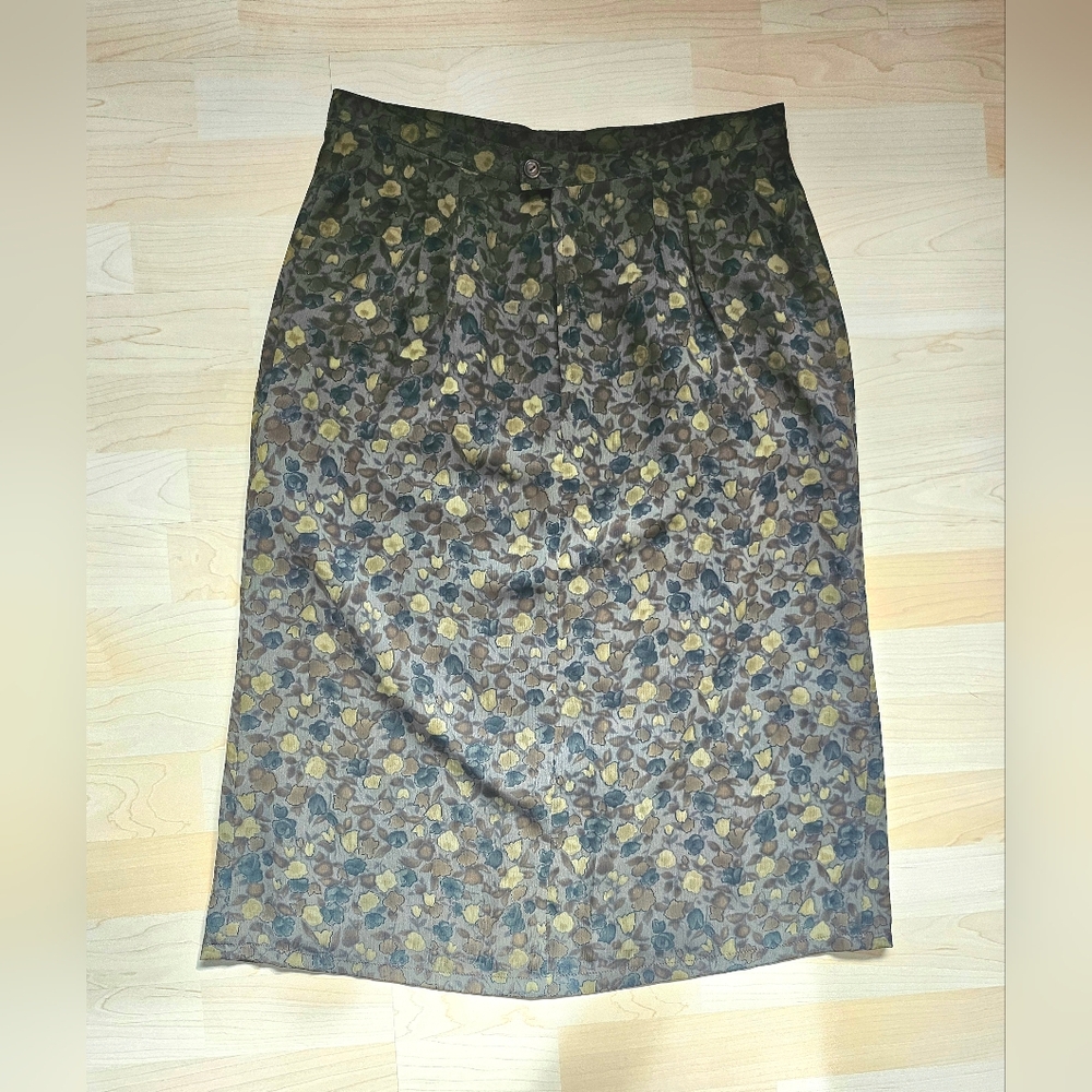 90's Grunge Earth Toned Floral Print Midi Skirt